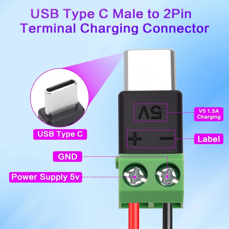 Poyiccot محول طرفي برغي USB Type-C، موصل USB C إلى موصل بدون لحام 2 دبوس، محول طرفي برغي USB C 5V 1.5A لإصلاح شحن الطاقة، عبوة 3 قطع - Image 2